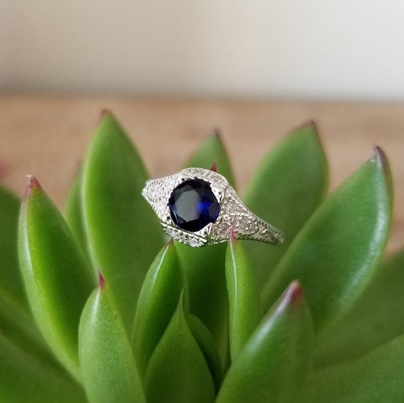💙Art Deco Vintage Sterling Silver Sapphire Ring💙 - Picture 3 of 8